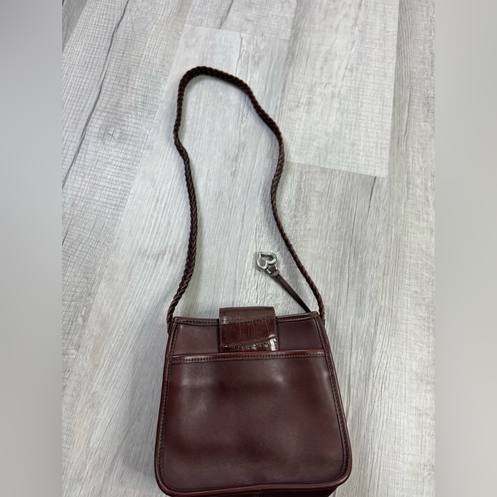 Brighton Gloria Mahogany Brown Croc Embossed Woven Leather Bucket Crossbody Bag - Picture 6 of 10